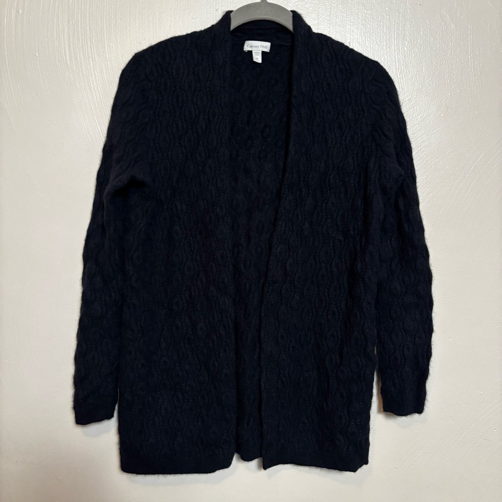 Garnet Hill Womens Sweater Cardigan 100% Cashmere Cable Pattern Black Size Small